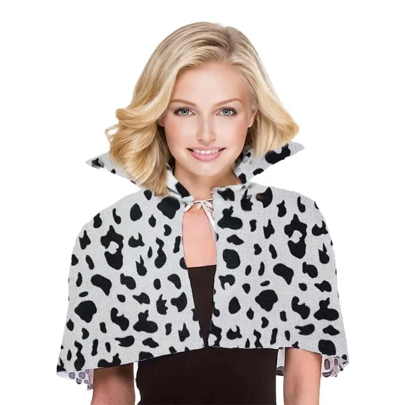 

39BB Multipurpose Capes Leopard Cow Print Stand Collar Cosplay Accessory Fashion Cloak for Costume Parties