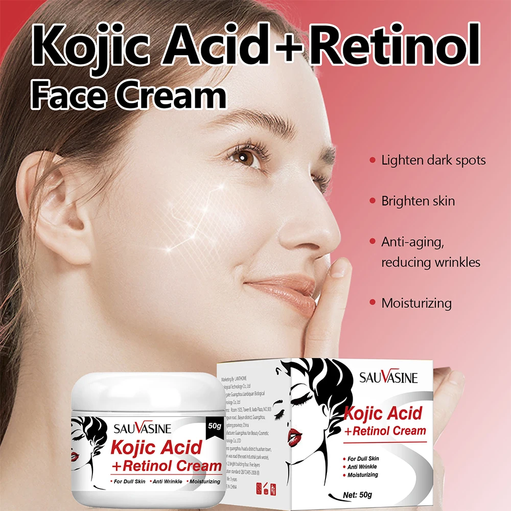 50g Kojic Acid Facial Cream Whitening Moisturizing Reducing Fine Lines Brighten Skin Tone Lightening Spots Cream Skin Care - Image 3