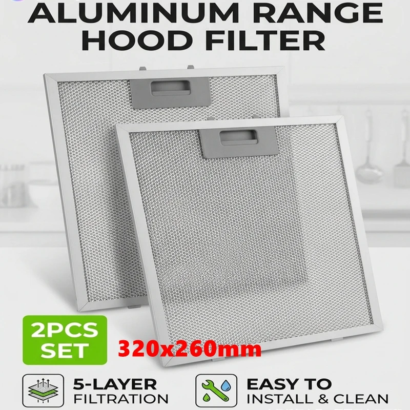 4/2PCS Aluminum Mesh Filter Cooker Hood Filters 32x26cm Metal Mesh Extractor Vent Filter for Home Kitchen Range Hood Accessories