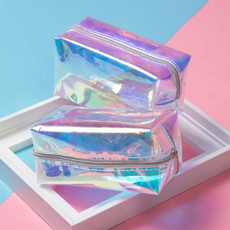 Fashion Holographic Makeup Bag Cosmetic Travel Bag Toiletry Organizer Purse Portable Waterproof Easy Clean Convenient For Women