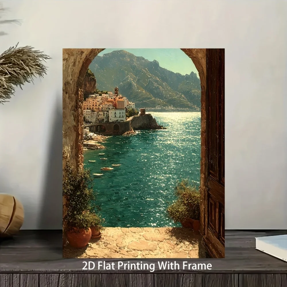 (No frame)2D Flat, 2D Flat, 2D Flat 1pc, Framed, Sizes 12X16 Inches/16X24 Inches, Canvas Depicting an Italian Window View, Ar