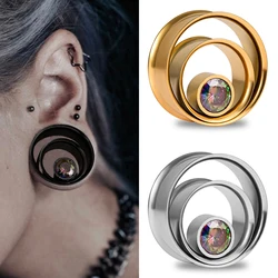 Doearko 2pcs Round With Crystals Ear Plugs Tunnels Stretched Earlobe Stainless Steel Gauge Expander Body Piercing Jewelry