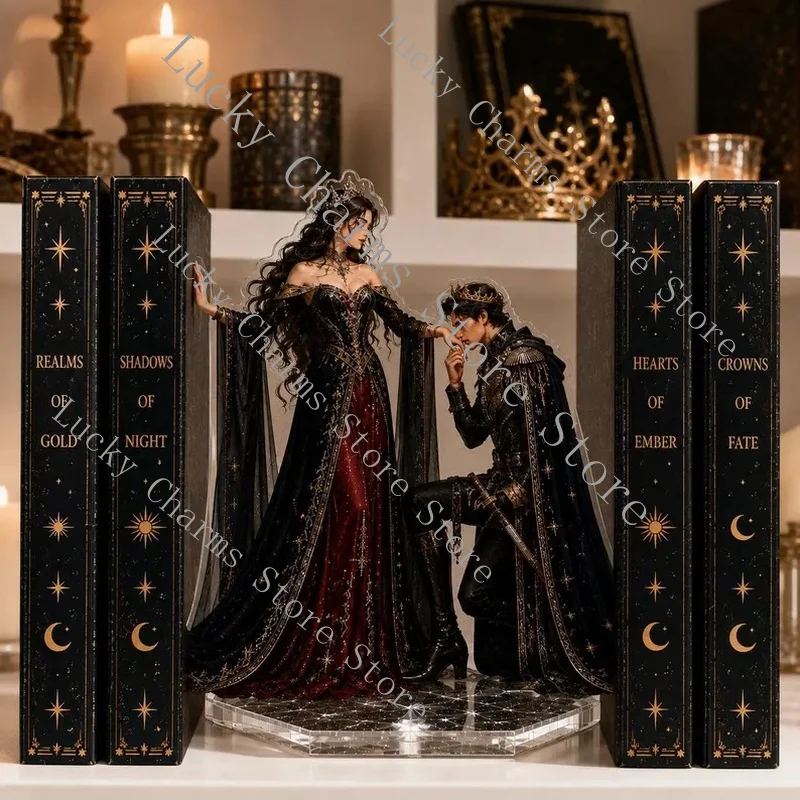 Romantic Fantasy Acrylic Standee——Elegant dark academia style bookshelf decoration，Includes royal couple dolls，Suitable book