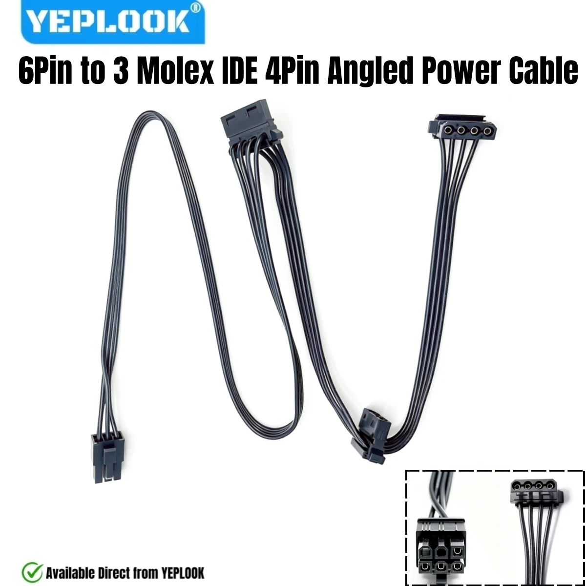 

For Corsair RM-e, 6Pin to 3 Molex 4Pin Angled IDE Power Cable for Corsair RM1200e, RM1000e RM850e, RM750e, RM650e Modular Powers