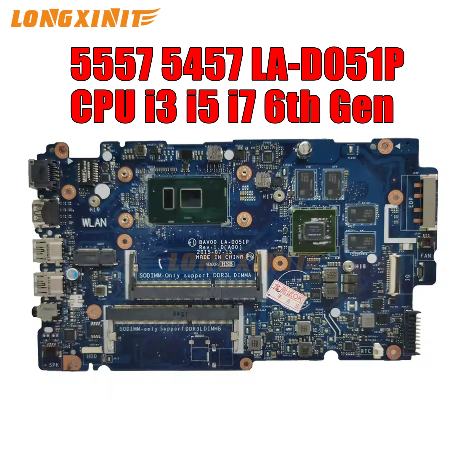 

LA-D051P для Dell Inspiron 5557 5457 материнская плата для ноутбука DDR3 I3-6100U I7-6500U с процессором GT930M 2 Гб GPU материнская плата