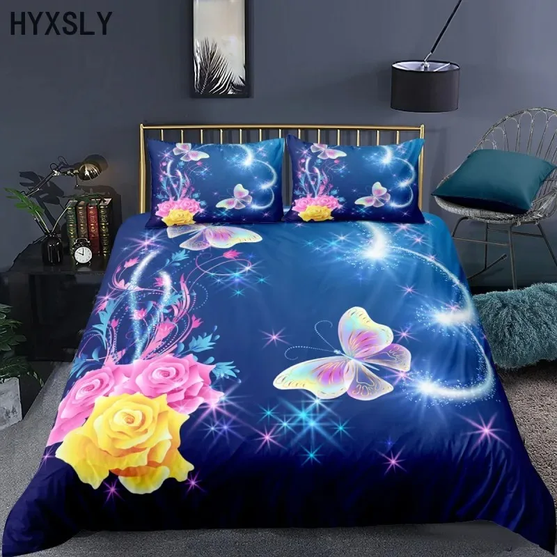 

Роскошный комплект постельного белья с фиолетовыми бабочками и цветочным 3D принтом, одинарный, двойной, Королевский размер, пододеяльник, наволочка, домашний текстиль