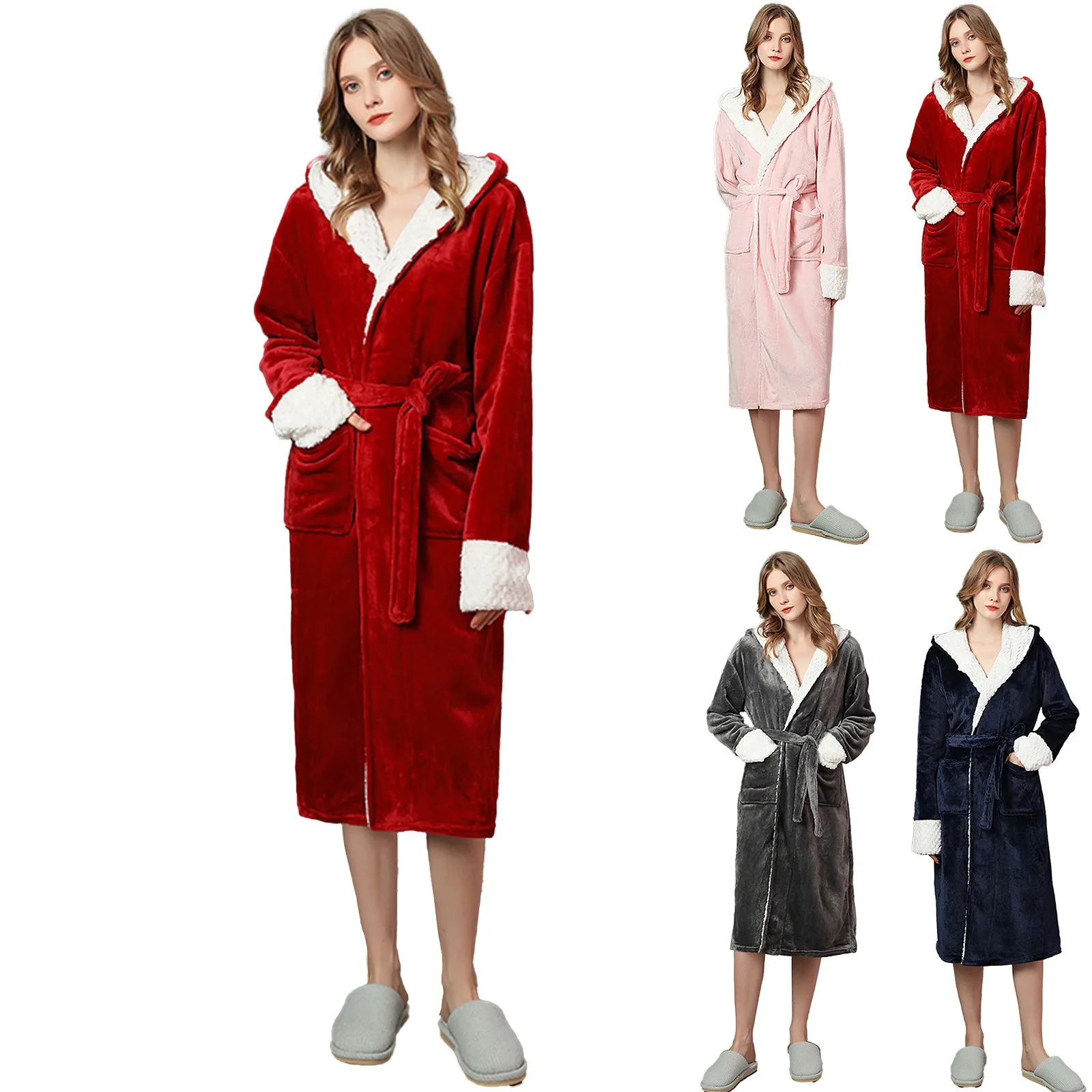 Women Flannel Bathrobe Plush Coat Winter Cozy Housecoat Loungewear Comfortable Thicken Warm Casual Sleepwear Soft Nightgown Spa