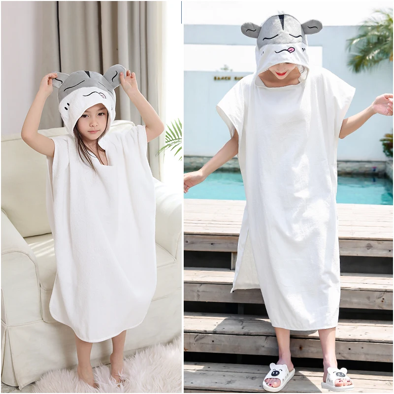 อาบน้ําเด็กผ้าขนหนูคลุมด้วยผ้าเด็กเสื้อปอนโชผ้าขนหนูผ้าฝ้าย, เสื้อคลุมอาบน้ําเด็ก, ผ้าขนหนูอาบน้ําเสื้อคลุมชายหาดผ้าขนหนูว่ายน้ําสําหรับหนุ่มๆสาวๆ, ผู้ใหญ่