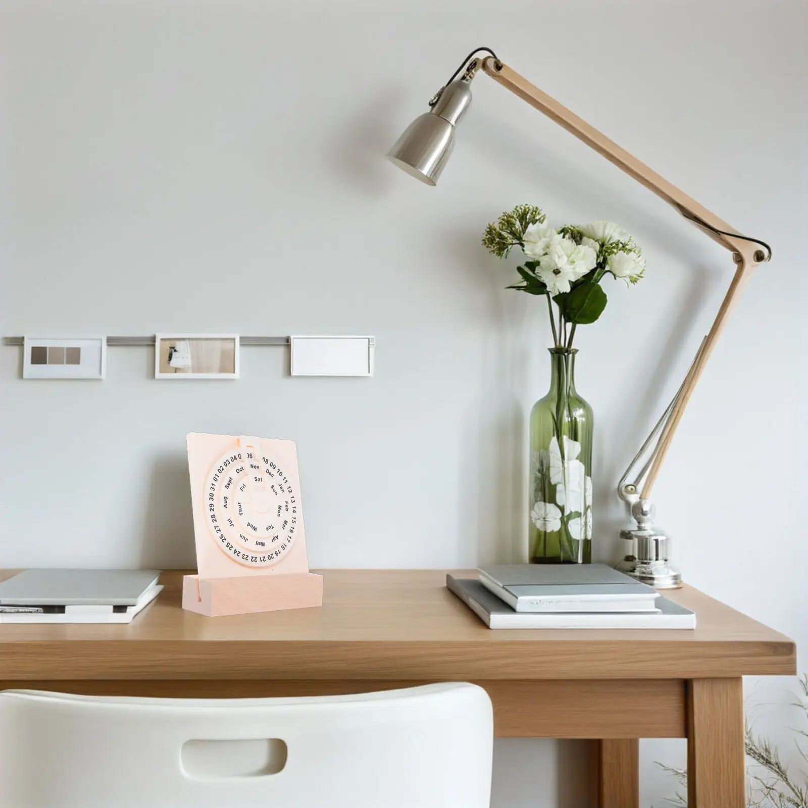 

Rotary Perpetual Desk Calendar Wooden Rotating Disks Manual Date Adjustment Aesthetic Creative Desktop Decoration for Office