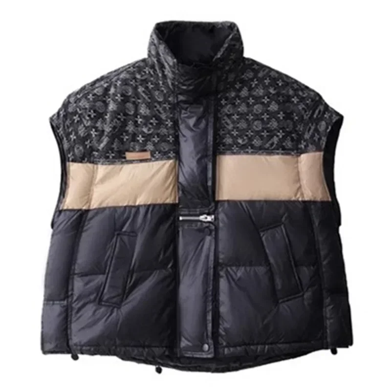 Col montant contrasté vers le bas gilet femme court ample et à la mode blanc canard vers le bas Camisole veste manteaux d'hiver femmes