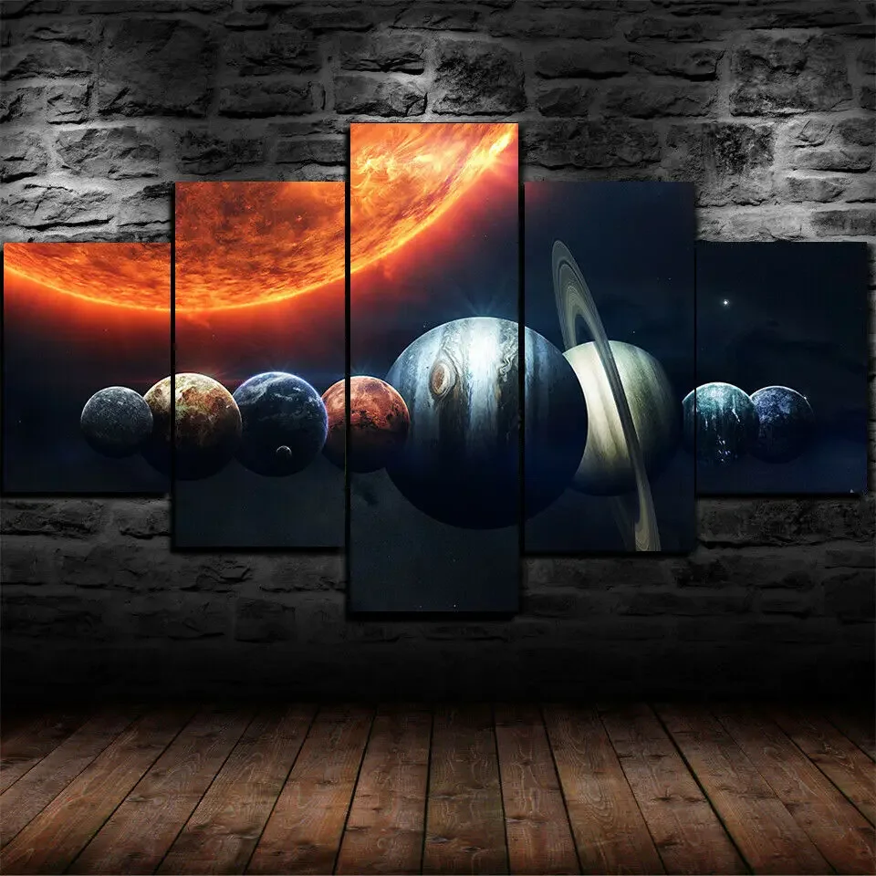 Solar System Space 8 Planets 5 Panel Canvas Picture Print Wall Art Canvas Painting Wall Decor for Living Room Poster No Framed