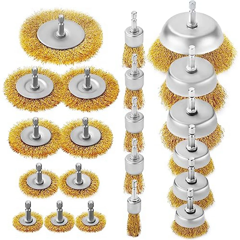 Drill Wire Brush Wheel Cup Brush Set 21 Pieces, Drill Bit 1/4In Hex Shank,Wire Brush For Drill Rust Removal, Wire Brush