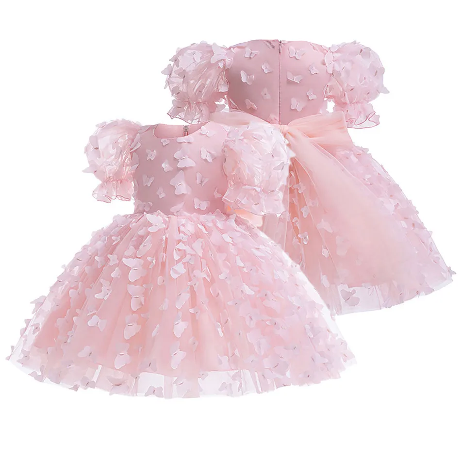 

Girls Party Dresses 3D Butterfly-Accented Girls Dress Puffy Sleeves and Tulle Dress Girls Stage Performance Carnival Dress