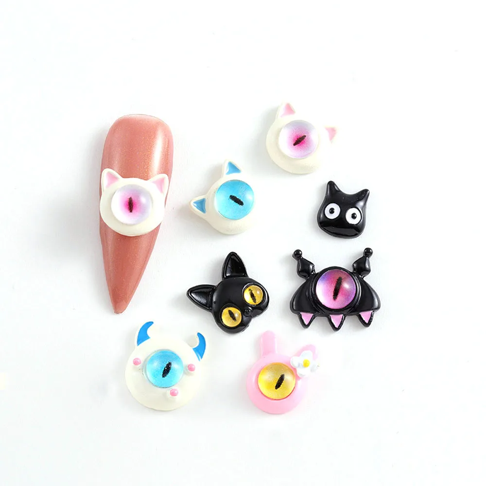 10Pcs/lot Dopamine Devil Eyes Nail Charms Evil Cartoon Cat Pupil Monster Decoration Halloween Christmas Alloy Nail Art Jewelry