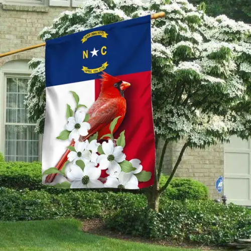 North Carolina Flag Cardinal And Flowering Dogwood Garden Flag - House Flag