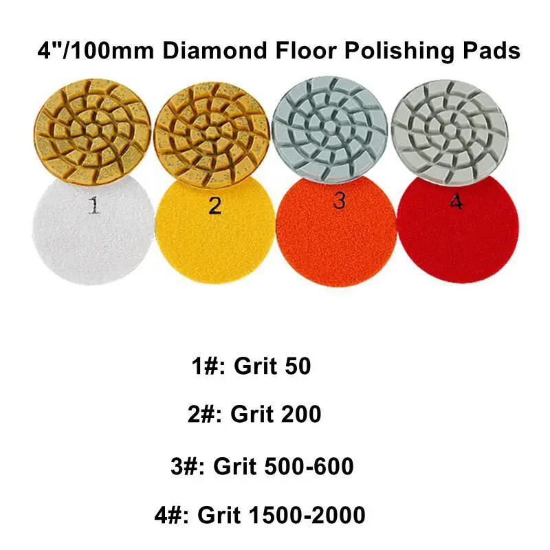 4-teiliges Set 4 Zoll 100mm Beton-Polierpads für Granit, Betonboden, Marmor, Stein, 4 Schleifscheiben für Nassanwendung, Schleifwerkzeug – Detail 1