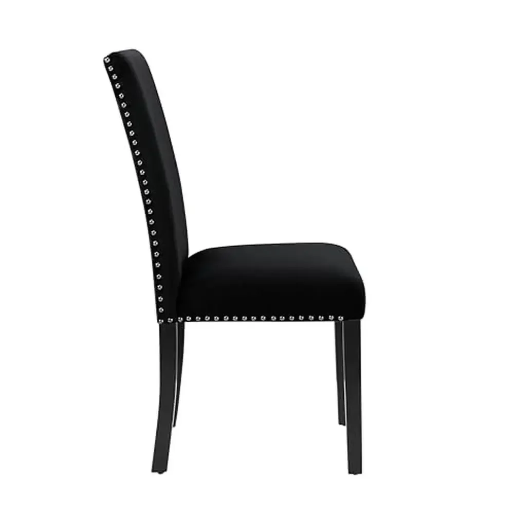 Billy Ste-Chaises de Salle à Manger en Velours Noir avec Pieds Expresso, Heart de Luxe en Mousse à Mémoire de Forme et Garniture de Tête à Clous Argentés Solides, Paquet de 6