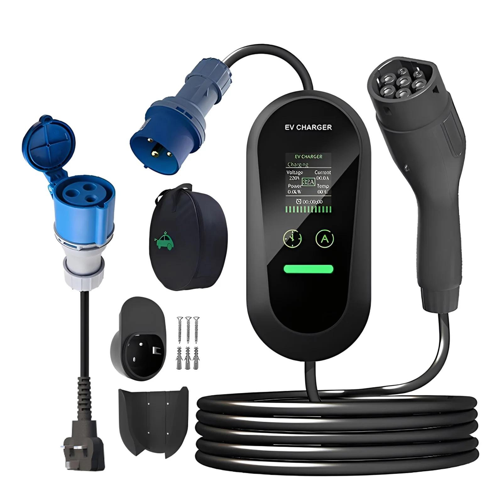 

Type2 Portable EV Charger 7KW 32A 5M 3PIN Car Charger EVSE Charging Box CEE Plug for Electric Vehicle 13A UK Cable Adapter