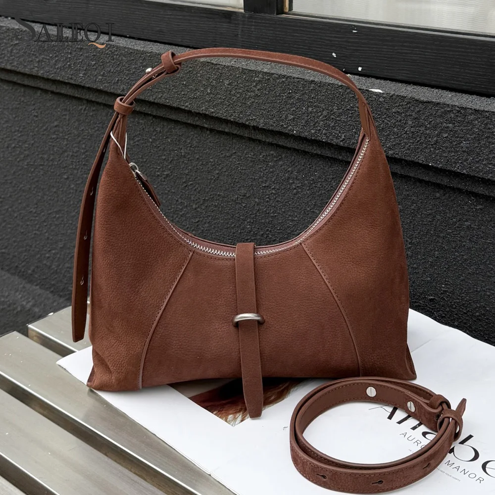 

Женская сумка через плечо из натуральной замши, кофейная сумка, роскошная дизайнерская сумка Ladeis под мышками, коричневая женская сумка из воловьей кожи зеленого цвета