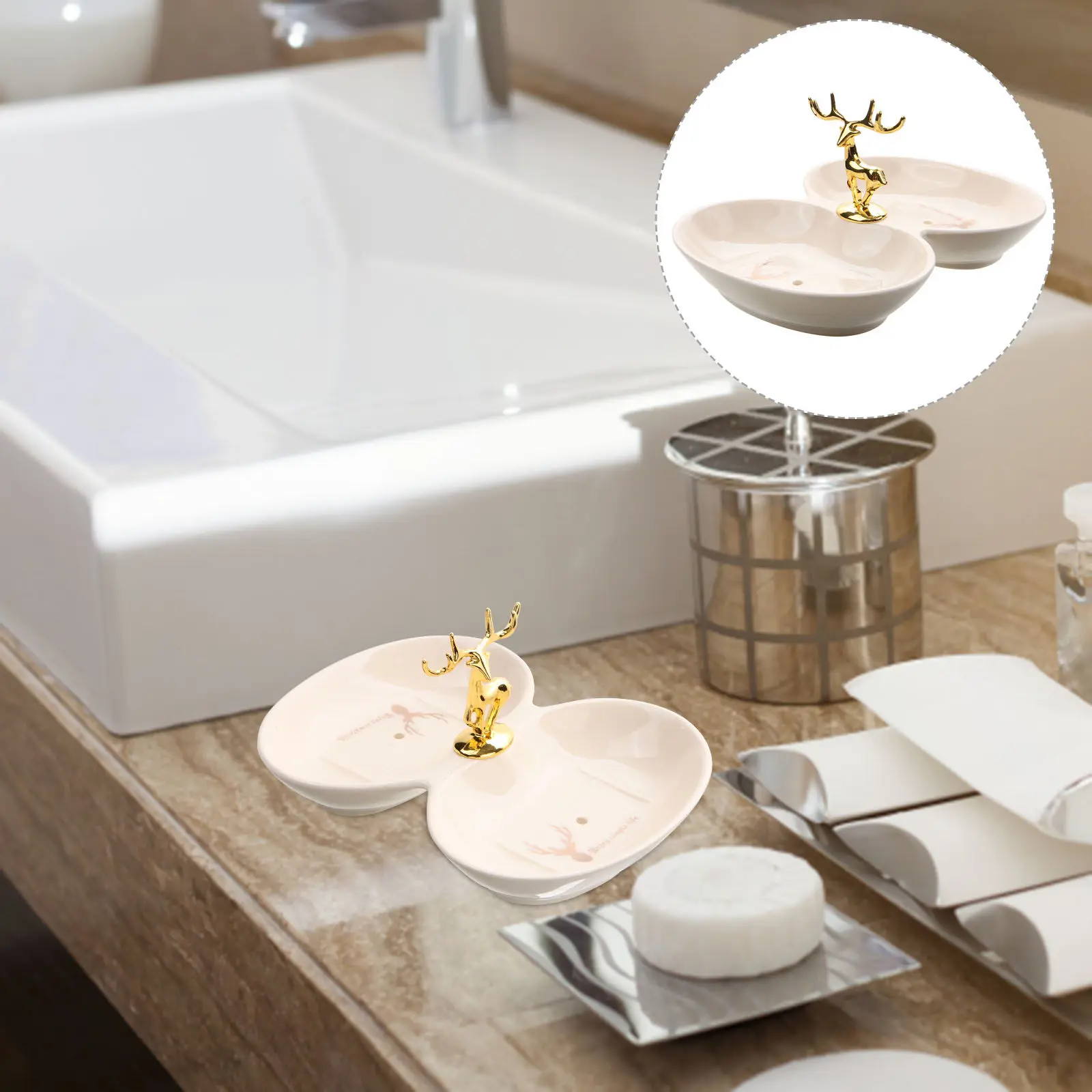 

Ceramic Soap Tray with Double Slots for Bathroom Kitchen Sink Shower Bathtub Bar Soap Holder Storage Creative Decorative Drying