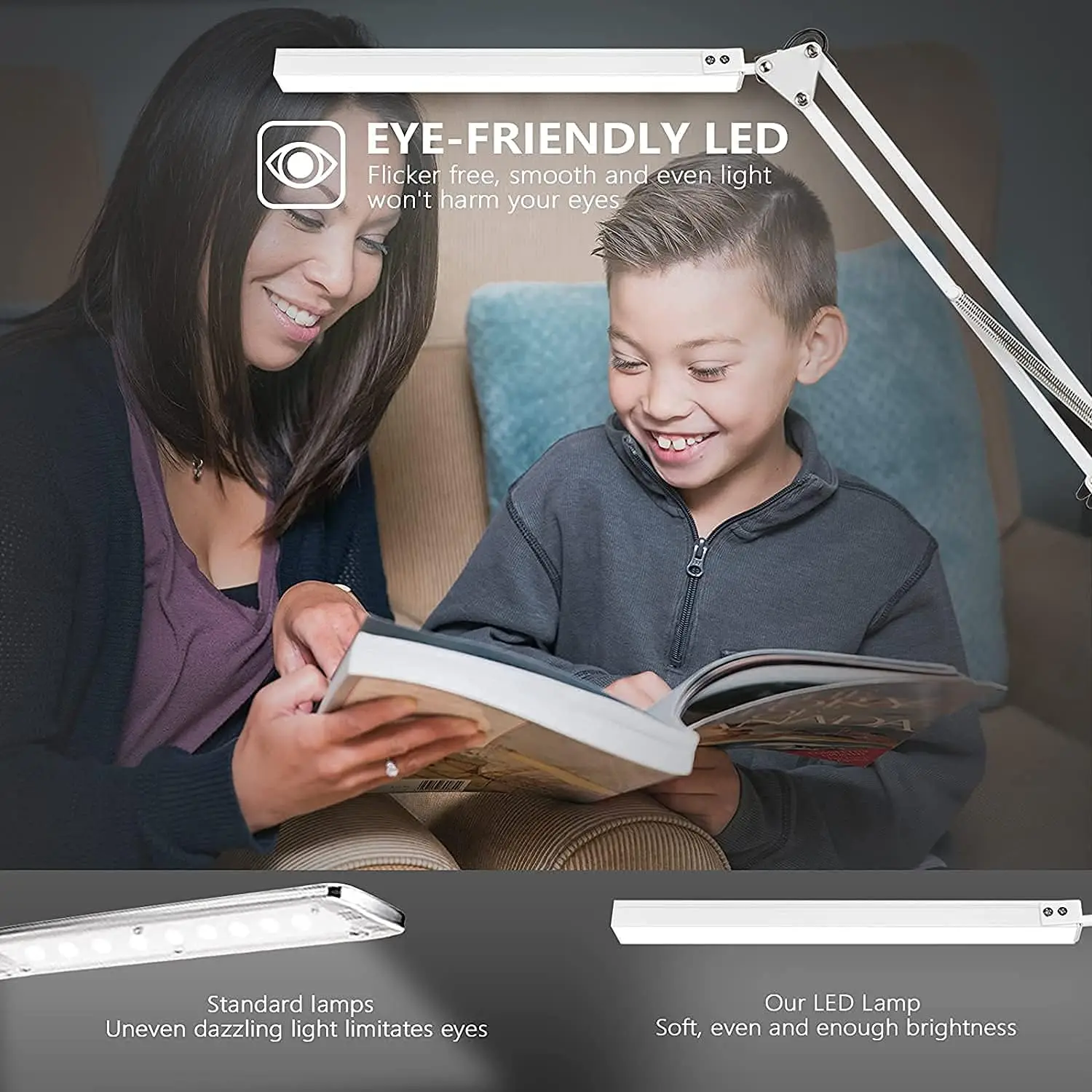 USB Plug LED Desk Lamp, Nail Salon Desk Lamp, Eye Protection Drawing Lamp, 3-color Mode, Dimmable Living Office Desk Lamp