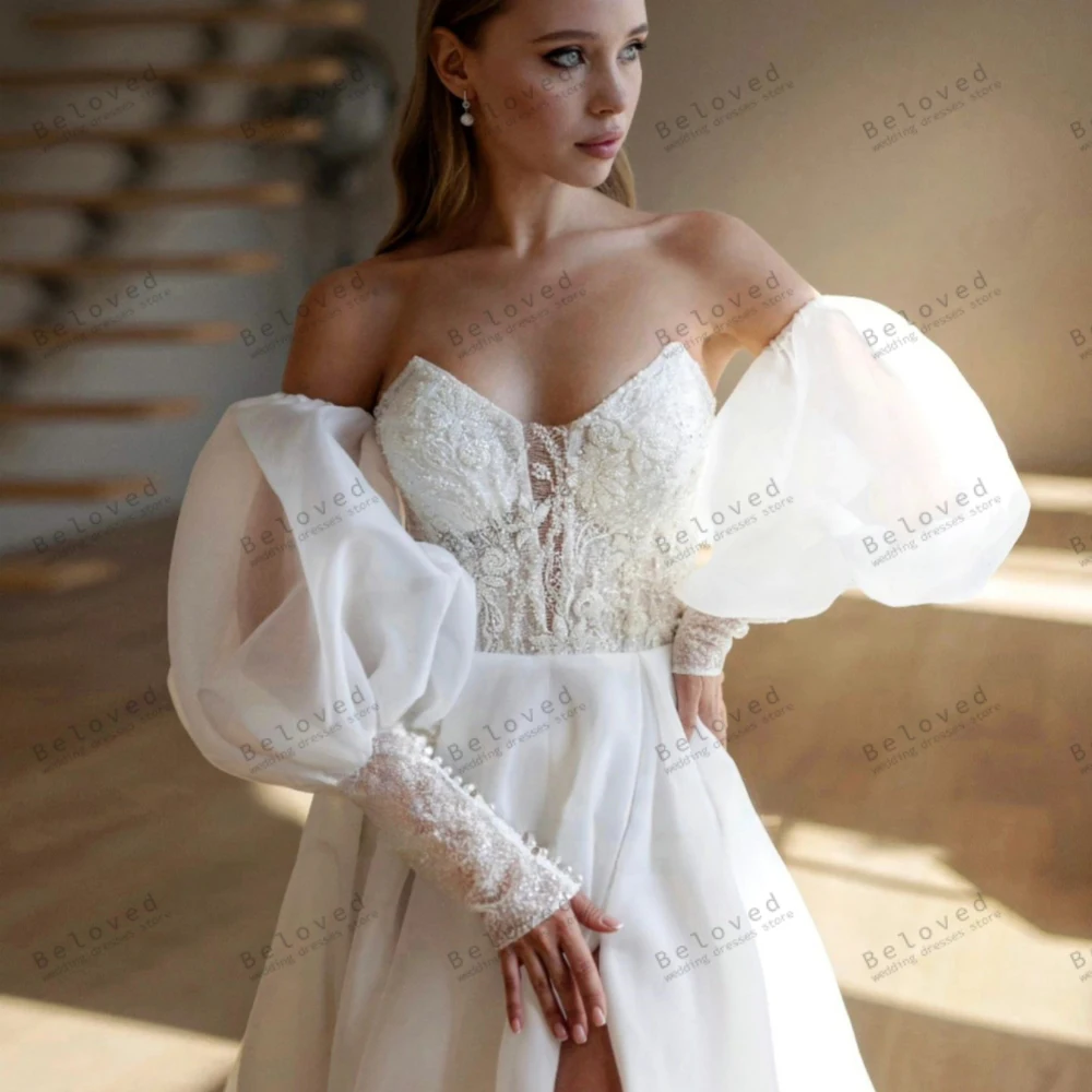 

Gorgeous Wedding Dresses A-Line Tulle Tiered Bridal Gowns Lace Appliques Sequin Graceful Robe Off The Shoulder Vestidos De Novia