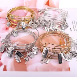 5pcs Bangle Set Hope Dream Forever Trust Charm Bracelets for Women Moon Love Heart  Charms Bangles Cuff Jewlery E41