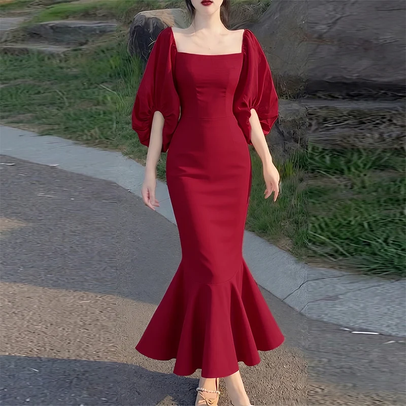 ZANZEA Partykleid für Damen, elegantes langes Kleid, einfarbig, quadratischer Ausschnitt, Partykleid 2026, lässiges OL-Arbeitskleid, A-Linien-Sommerkleid, 5XL