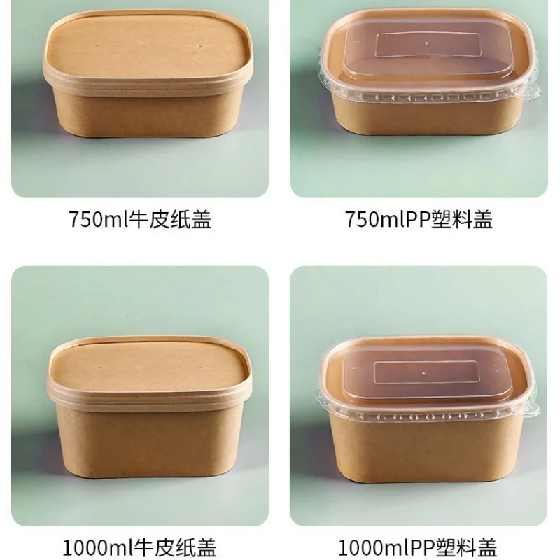 Customized. Disposable Paper Bowl Kraft Paper to-Go Box Picnic Box Takeaway Degradable Lunch Box Salad Bento Box Rectangular Bow
