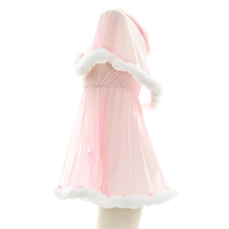 AniLV Anime Fairy Tale Girl Pink Hooded Cape Dress Costume Cosplay Women Mesh Furry Nightdress Pajamas Uniform Outfit