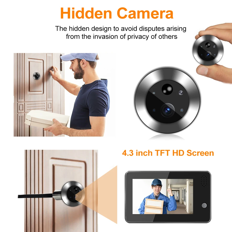 3MP Smart Tuya WiFi Peephole Camera  2.4G Automatic Sensing Door Eye Camera 4.3 Inch Digital Door Viewer Video Doorbell at Home