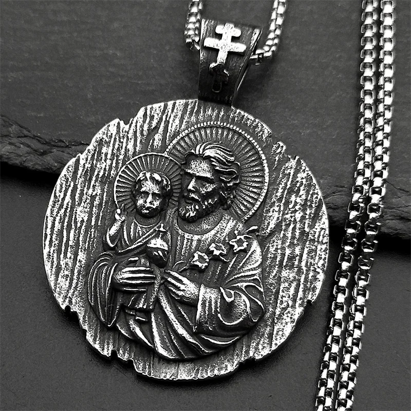 Saint Joseph Christian Baby Jesus Medaille Halskette für Frauen Männer Edelstahl Silber Farbe Halsketten Amulett Schmuck Geschenk