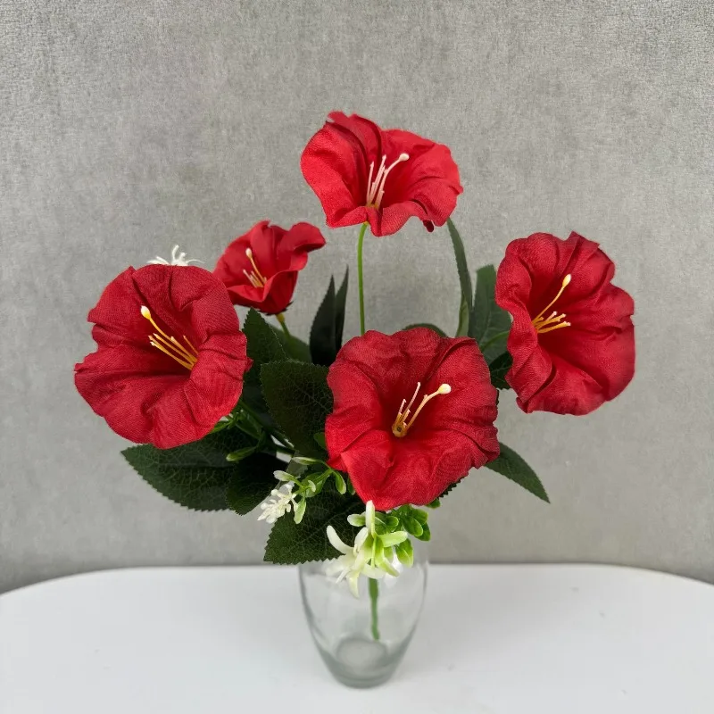 12 Stück künstliche 5-Köpfige Glorien-Blumensträuße, Seiden-Blumen, Fotografie-Simulation, Blaue Glorien-Blume, Heimdekoration – Detail 4