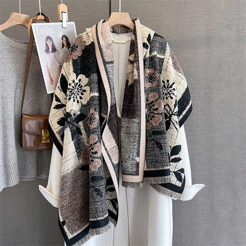 

2025 Design Floral Printed Cashmere Scarf Women Winter Pashmina Shawls And Wraps Thick Warm Bufanda Stoles Blanket Luxury