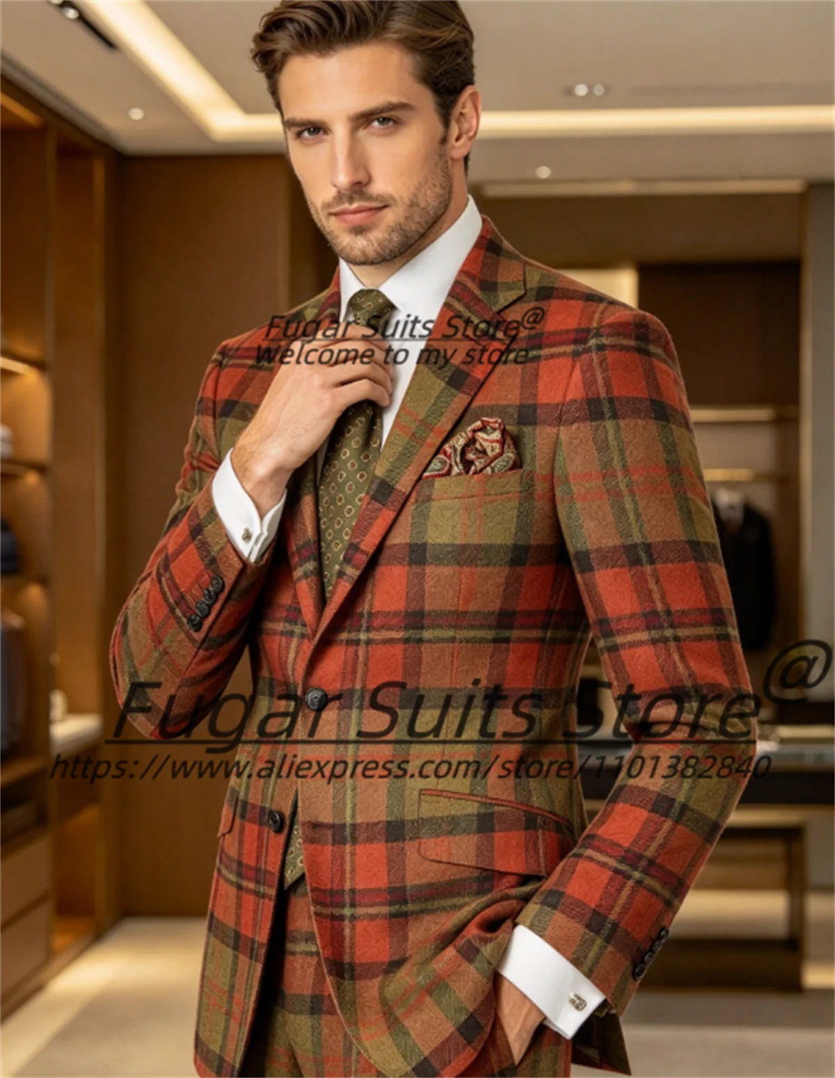 Italian Style Plaid Men Suits Customized Classic Slim Fit 2 Pieces Sets Male Dinner Blazers Formal Prom Man Tuxedos Ropa Hombre
