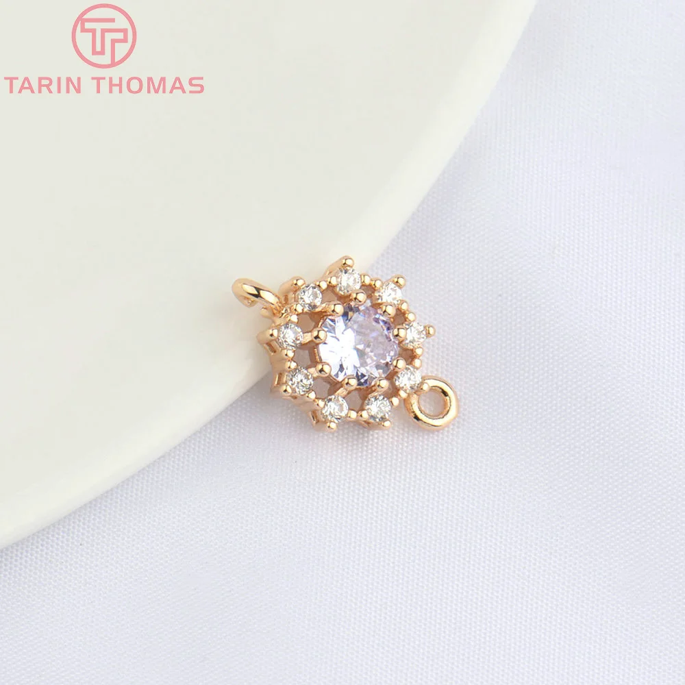 (4855) 6PCS 10.5MM 24K Champagne Gold Color Brass with Zircon Round Pendants High Quality Jewelry Making Findings Wholesale image 3