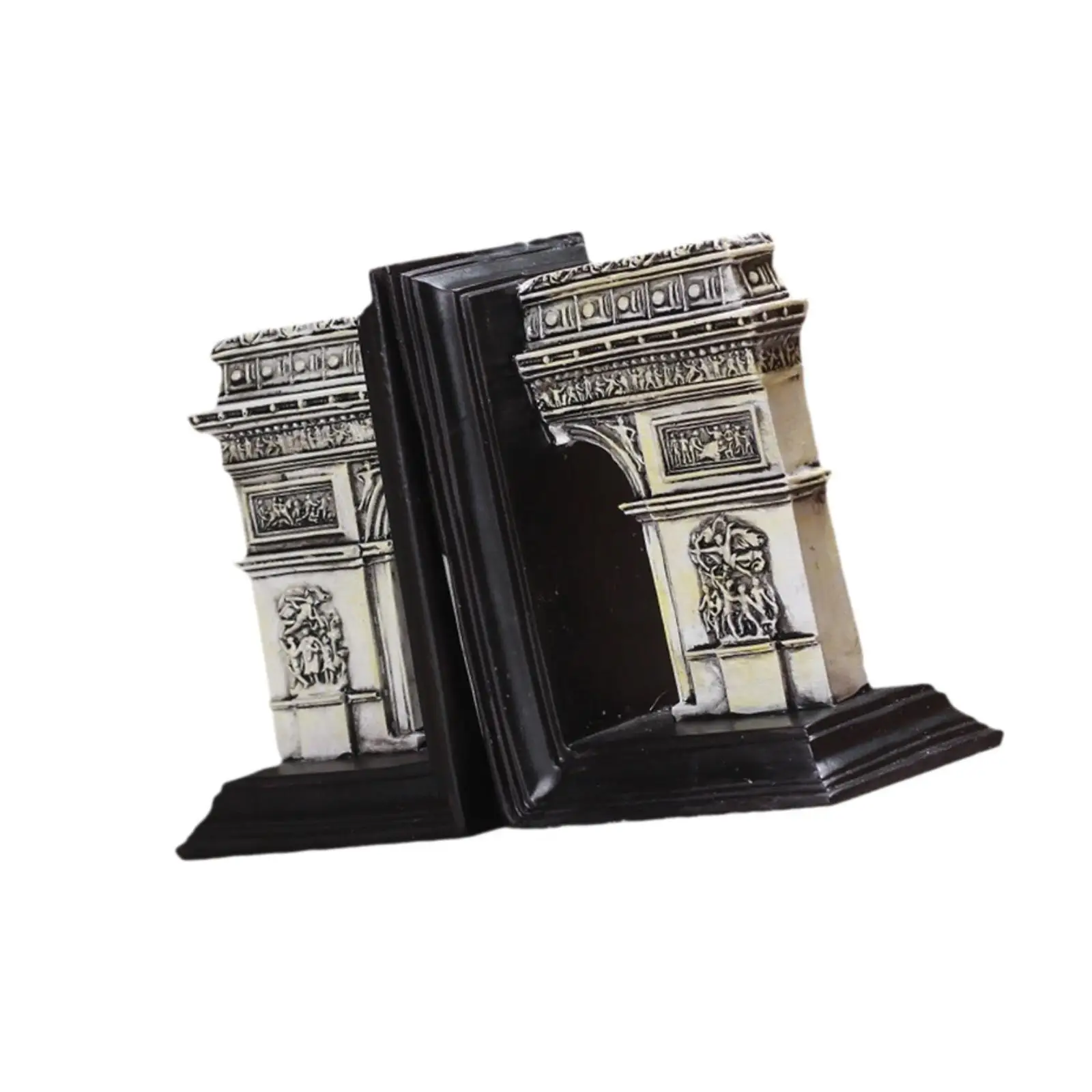 2 Pieces Resin Book Ends Book Stoppers Non Skid Desk Library Recipe Books Vinyl Records Ornaments Arch of Triumph Bookends