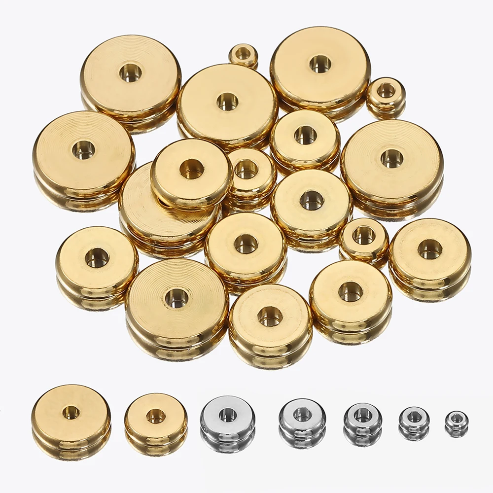 

100pcs Stainless Steel Beads Flat Round Bead Gold Color Loose Spacer Beads for DIY Bracelet Necklace Jewelry Making Wholesale