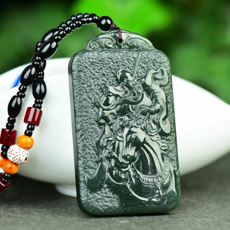 

Xinjiang Hetian Jade Double-Sided Guan Gong Blue Jade Guan Yin Eight Patron Saints Soon Rich Men and Women Same Necklace Pendant