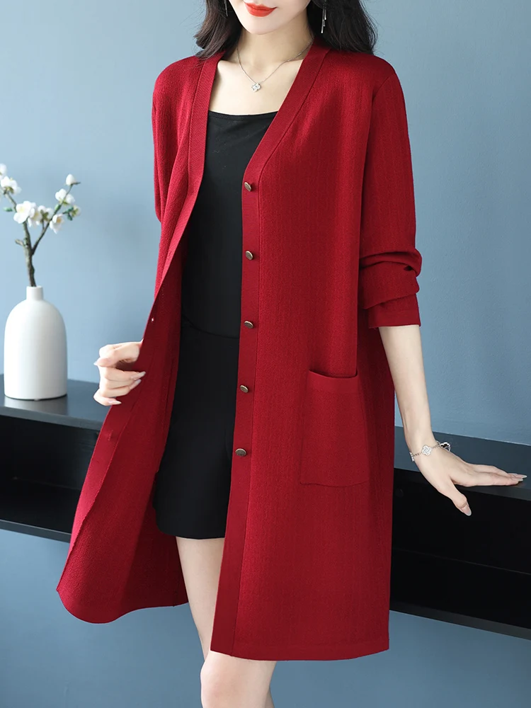 Cardigan Géométrique à Manches sulfet Simple Boutonnage pour Femme, Pull en Tricot de Couleur Unie, Vêtements de Printemps et d'Automne