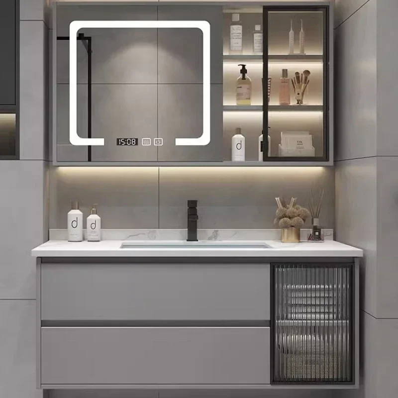 

Modern Minimalist Bathroom Cabinet Light Luxury Intelligent Bathroom Cabinet Ceramic Integrated Washbasin Home Furniture