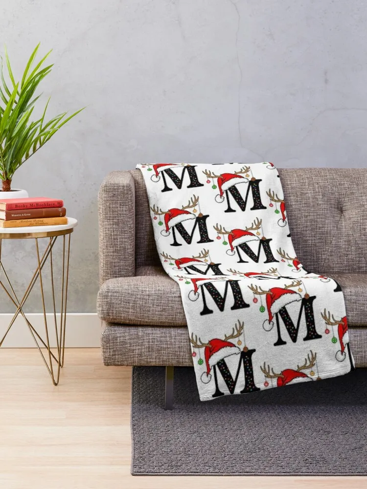 Custom Christmas Alphabet Letter M, Alphabet santa reindeer gift, Custom Christmas Shirt With Name Throw Blanket Soft Blankets