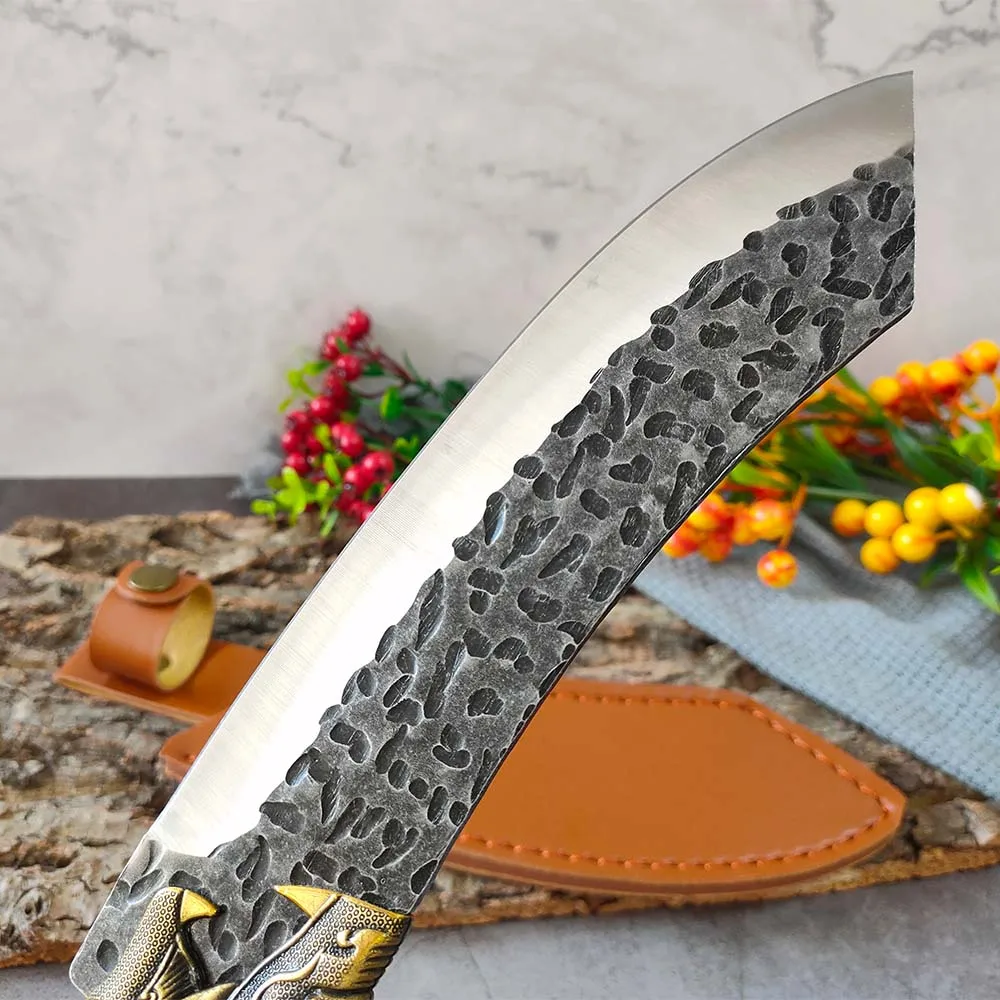 6 7'' inch Cleaver Meat Knife 3 Layers 5cr15 Stainless Steel with Red Handle Kitchen Knives Brand Cooking Tools