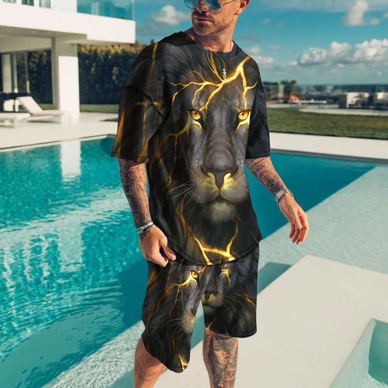 Summer Men's Activewear Oversized T Shirt Set Beach Style 3D Print 2 Piece Trend Shorts T Shirt Casual Top Vintage Outfit
