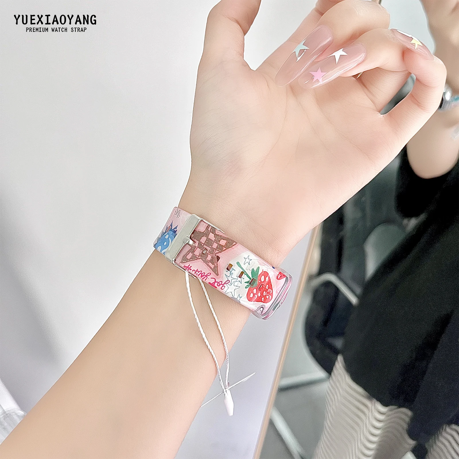 Correa de reloj transparente con pintura al óleo para Apple Watch 11 10 9 8 7, pulsera reemplazable para iWatch 42mm 41mm 38mm
