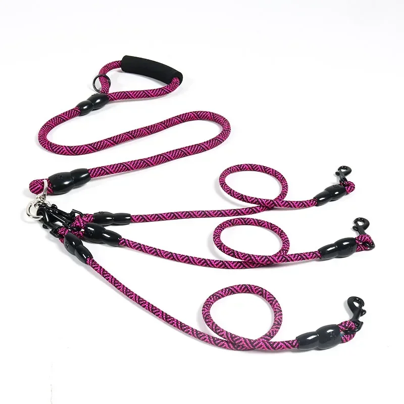 Nylon Weave Three Heads One Drag Three Dog Leash Round Rope Traction Pet Belt Dog Chain Strong Safety Lead Leash Foam Handle