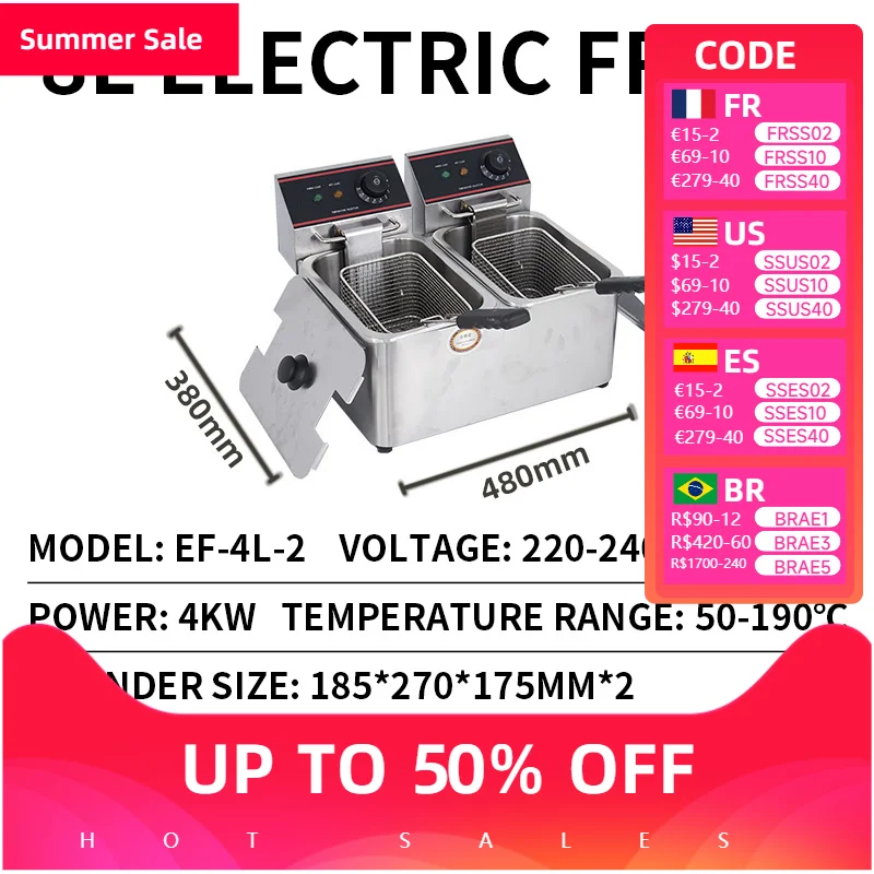 Einzel- und Doppelzylinder-Elektrofritteuse Kommerzielle Tischfritteuse aus Edelstahl EF-4L/EF-6L kommerzielle elektrische Fritteuse