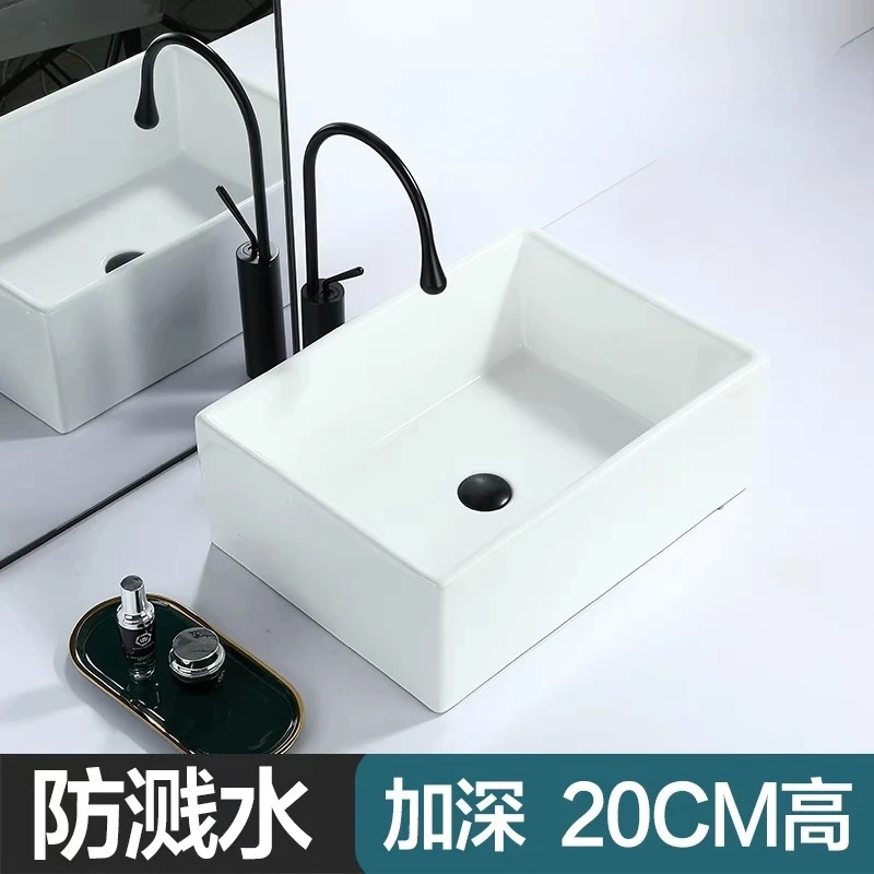 Deep Square Balcony Table Basin Wash Basin Large Size Single Basin Splash-Proof Bathroom Wash Basin Ceramic Basin