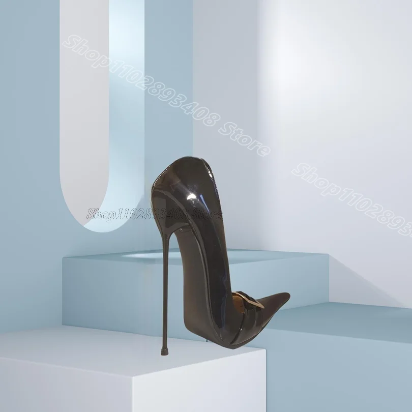 

Black Pointed Toe Metal Heels Pumps Slip on Solid Stiletto British Style Party Dress Women Sexy Pumps 2025 Zapatos Para Mujere