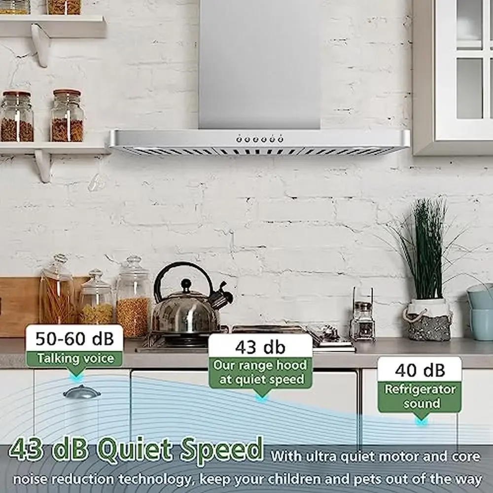 ステンレス鋼の壁に取り付けられたキッチンレンジフード、LEDライト、4速ファン、超薄型ボディ、煙突、お手入れが簡単なフィルター、900 cfm、30インチ